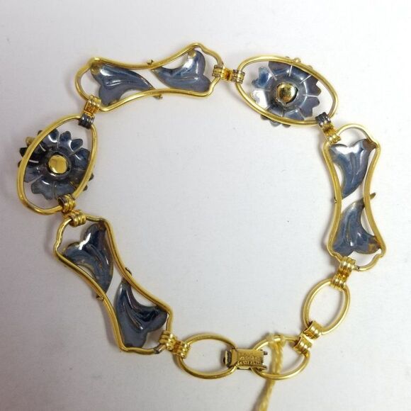 Vintage Providence Stock Co Gold Filled Sterling Silver Blue Flower Bracelet - Picture 5 of 9